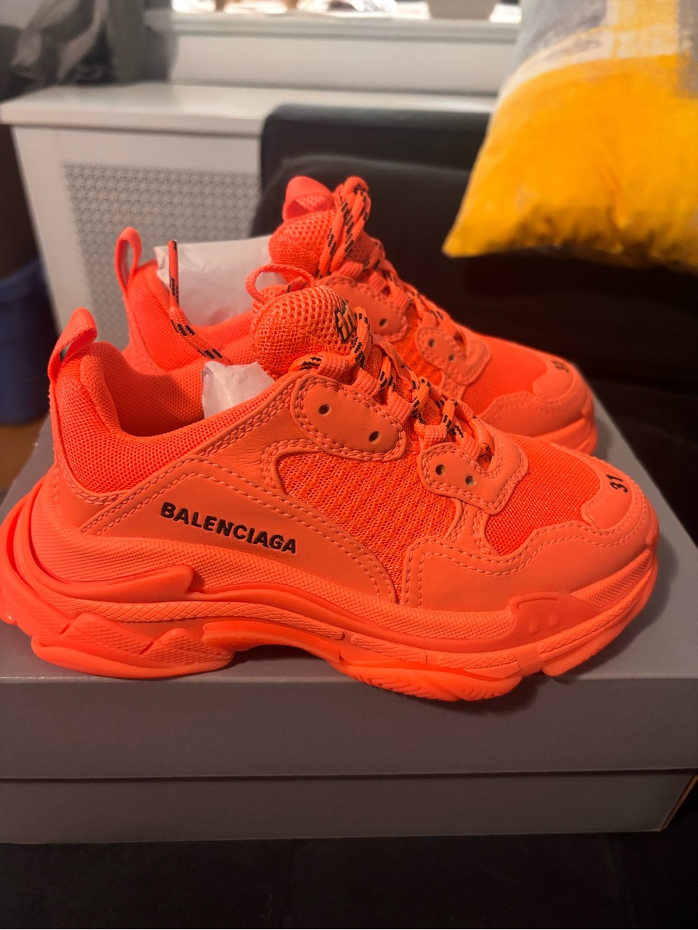 New Balenciaga Triple S kids Sneakers Orange Neon size 13